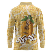Hawaiian Mango Ukulele Long Sleeve Polo Shirt Retro Yellow Hibiscus Pikake Lei LT9 - Polynesian Pride