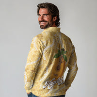 Hawaiian Mango Ukulele Long Sleeve Polo Shirt Retro Yellow Hibiscus Pikake Lei LT9 - Polynesian Pride