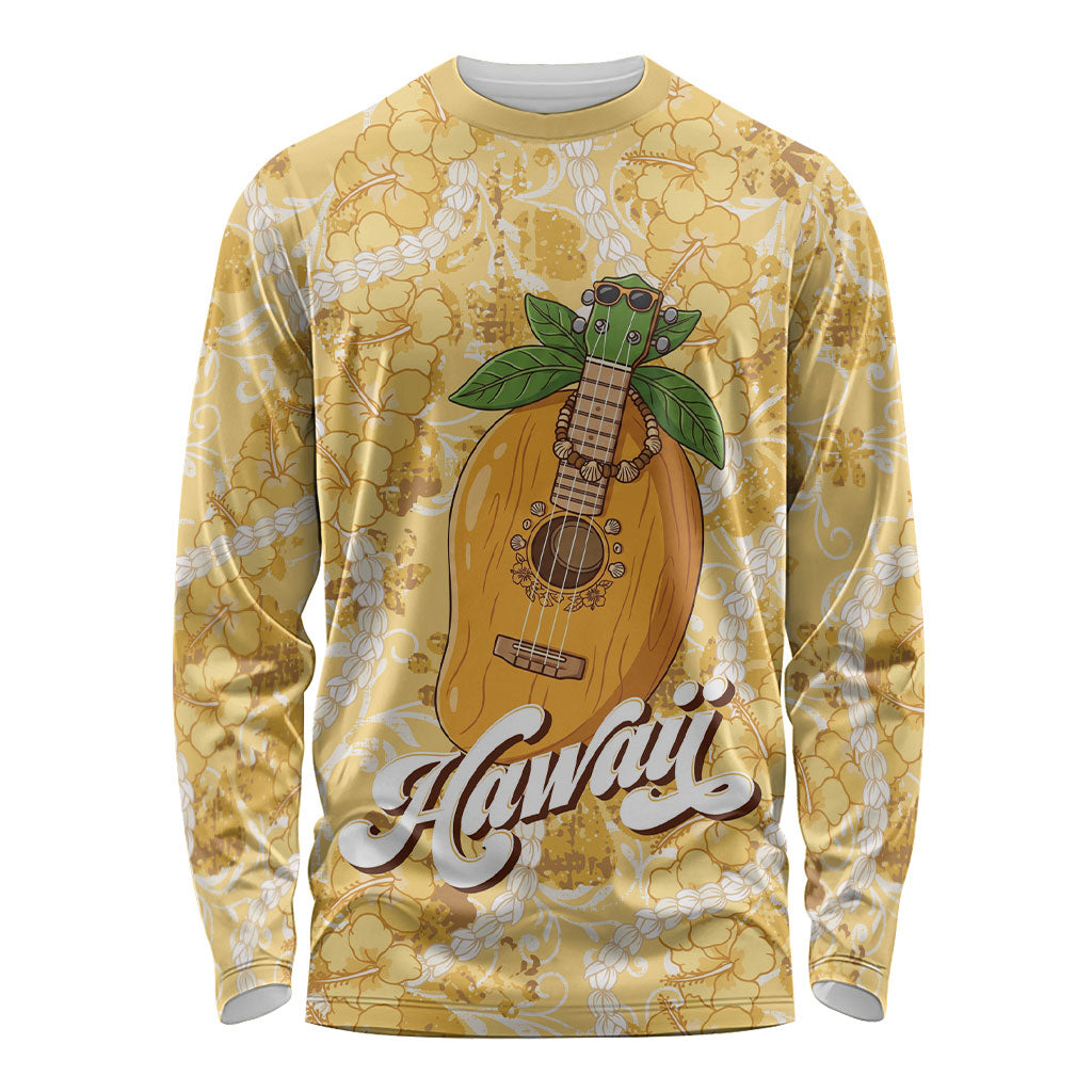 Hawaiian Mango Ukulele Long Sleeve Shirt Retro Yellow Hibiscus Pikake Lei LT9 Unisex Yellow - Polynesian Pride