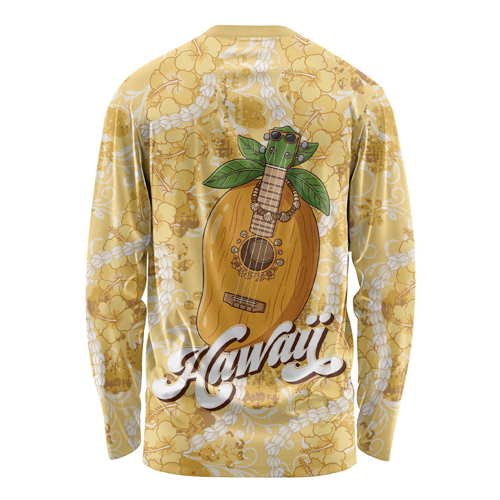Hawaiian Mango Ukulele Long Sleeve Shirt Retro Yellow Hibiscus Pikake Lei LT9 - Polynesian Pride