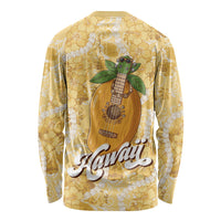 Hawaiian Mango Ukulele Long Sleeve Shirt Retro Yellow Hibiscus Pikake Lei LT9 - Polynesian Pride