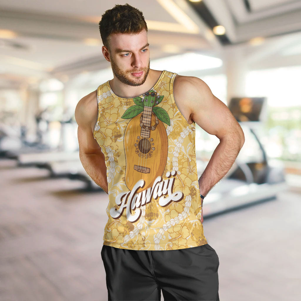 Hawaiian Mango Ukulele Men Tank Top Retro Yellow Hibiscus Pikake Lei LT9 Yellow - Polynesian Pride
