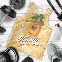 Hawaiian Mango Ukulele Men Tank Top Retro Yellow Hibiscus Pikake Lei LT9 - Polynesian Pride