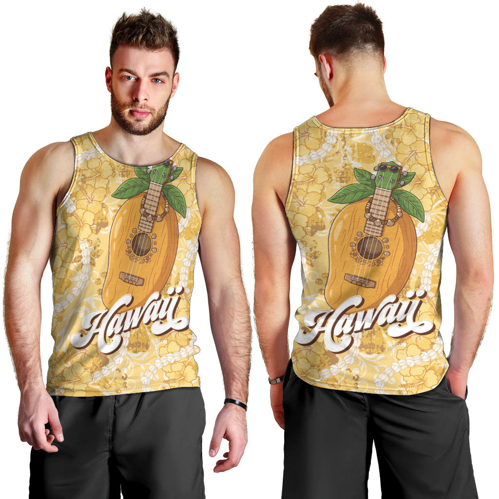 Hawaiian Mango Ukulele Men Tank Top Retro Yellow Hibiscus Pikake Lei LT9 - Polynesian Pride