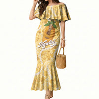 Hawaiian Mango Ukulele Mermaid Dress Retro Yellow Hibiscus Pikake Lei LT9 Women Yellow - Polynesian Pride