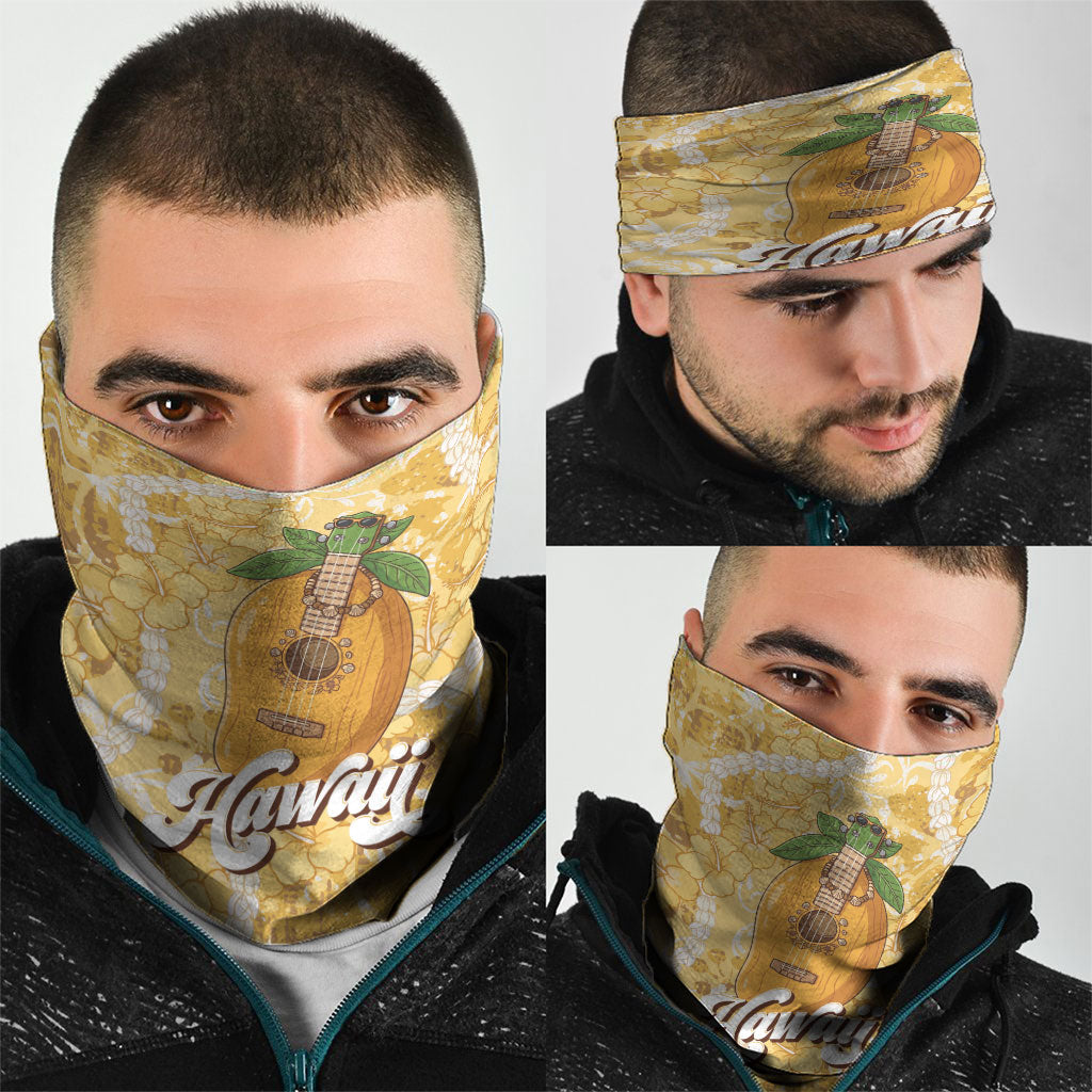Hawaiian Mango Ukulele Neck Gaiter Retro Yellow Hibiscus Pikake Lei LT9 - Polynesian Pride