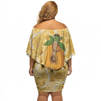 Hawaiian Mango Ukulele Off Shoulder Short Dress Retro Yellow Hibiscus Pikake Lei LT9 - Polynesian Pride