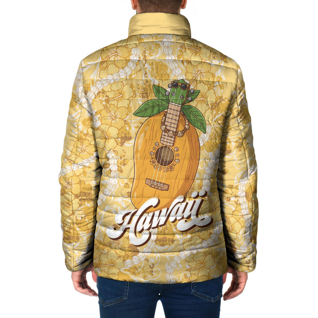 Hawaiian Mango Ukulele Padded Jacket Retro Yellow Hibiscus Pikake Lei LT9 - Polynesian Pride