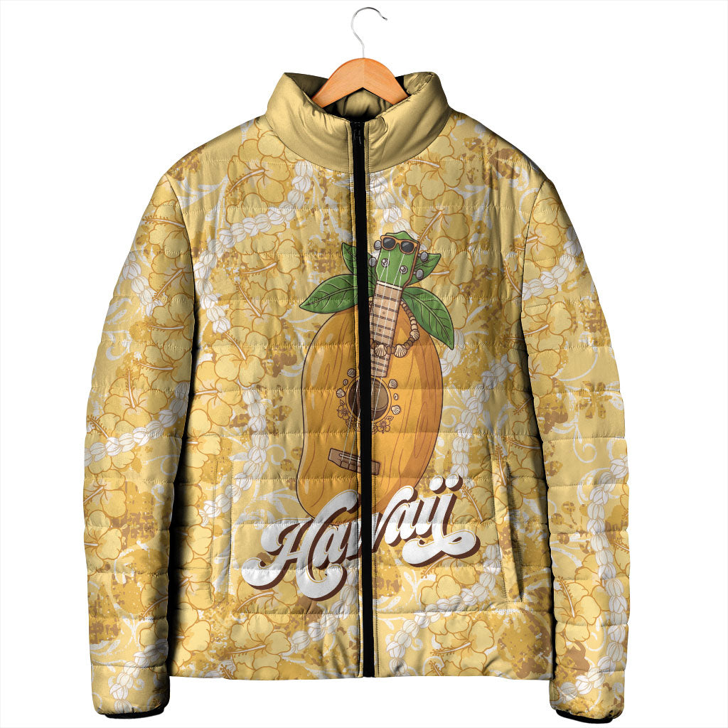Hawaiian Mango Ukulele Padded Jacket Retro Yellow Hibiscus Pikake Lei LT9 - Polynesian Pride