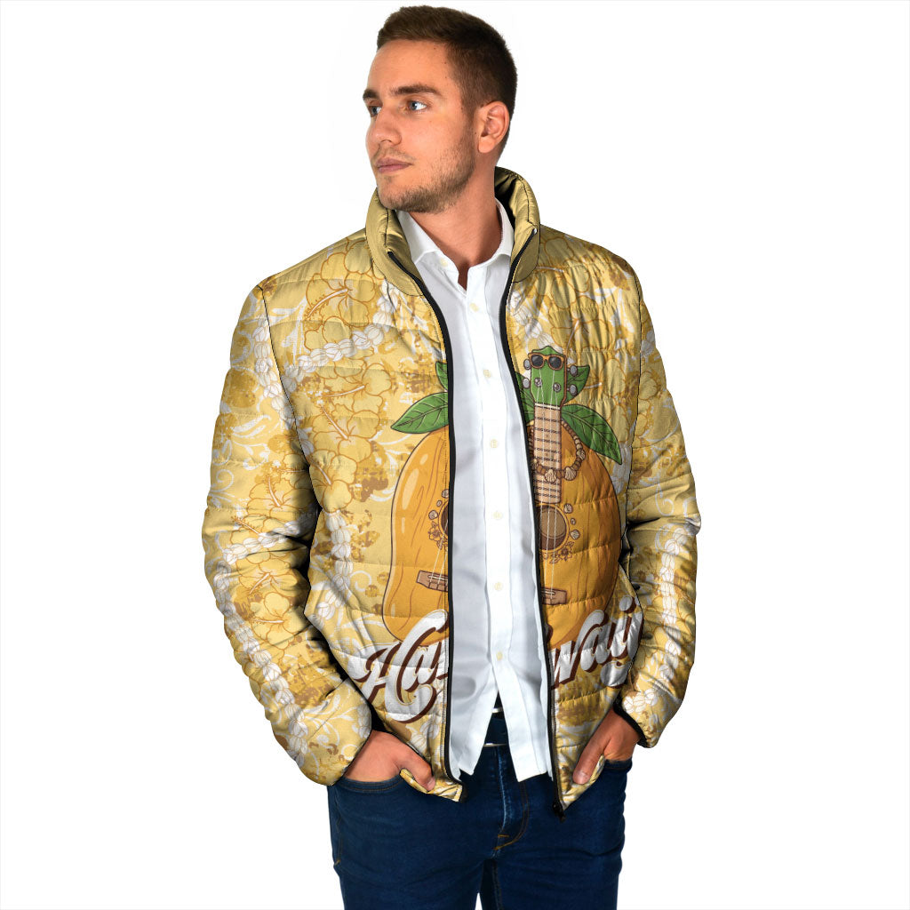 Hawaiian Mango Ukulele Padded Jacket Retro Yellow Hibiscus Pikake Lei LT9 - Polynesian Pride
