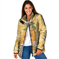 Hawaiian Mango Ukulele Padded Jacket Retro Yellow Hibiscus Pikake Lei LT9 Women Yellow - Polynesian Pride