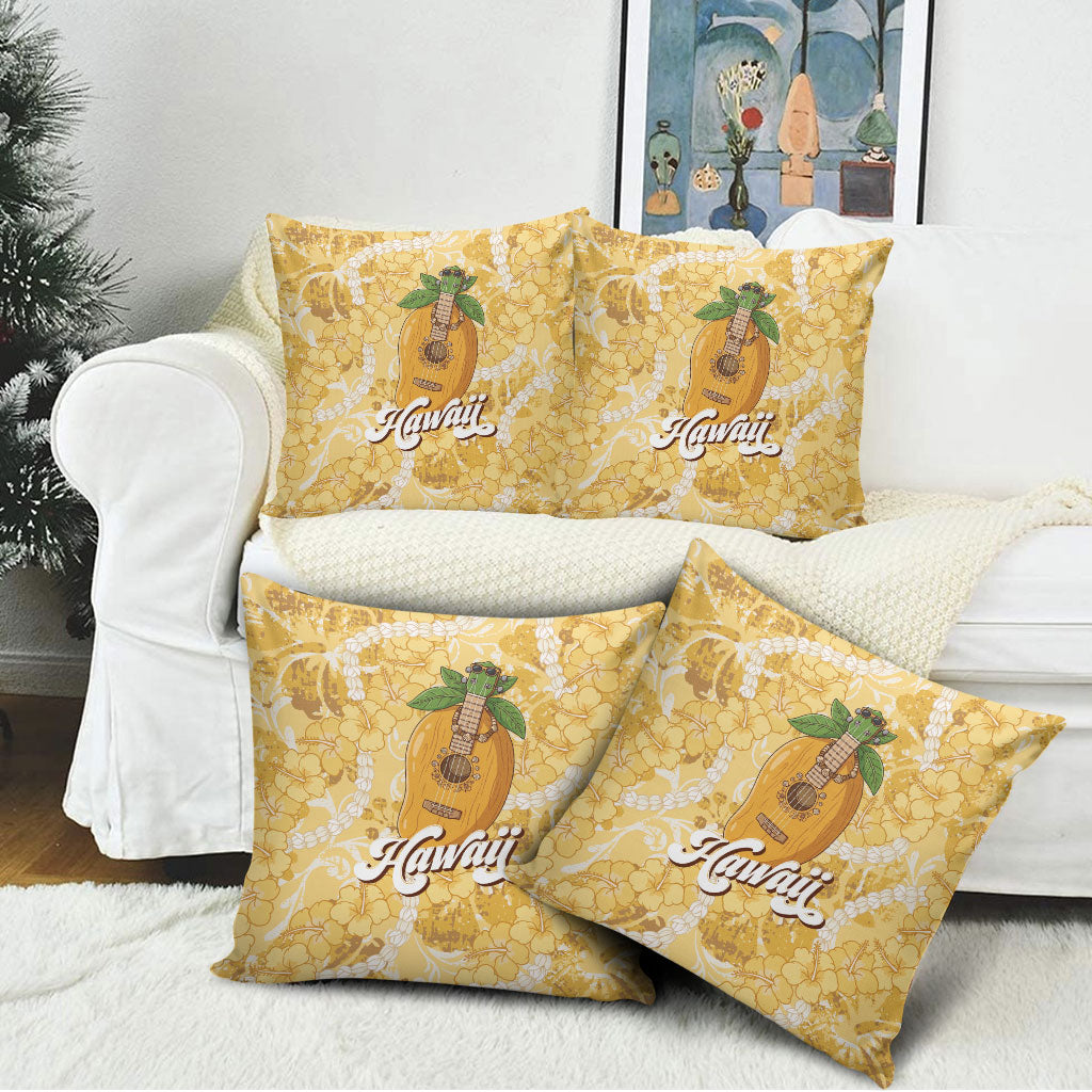 Hawaiian Mango Ukulele Pillow Cover Retro Yellow Hibiscus Pikake Lei LT9 - Polynesian Pride