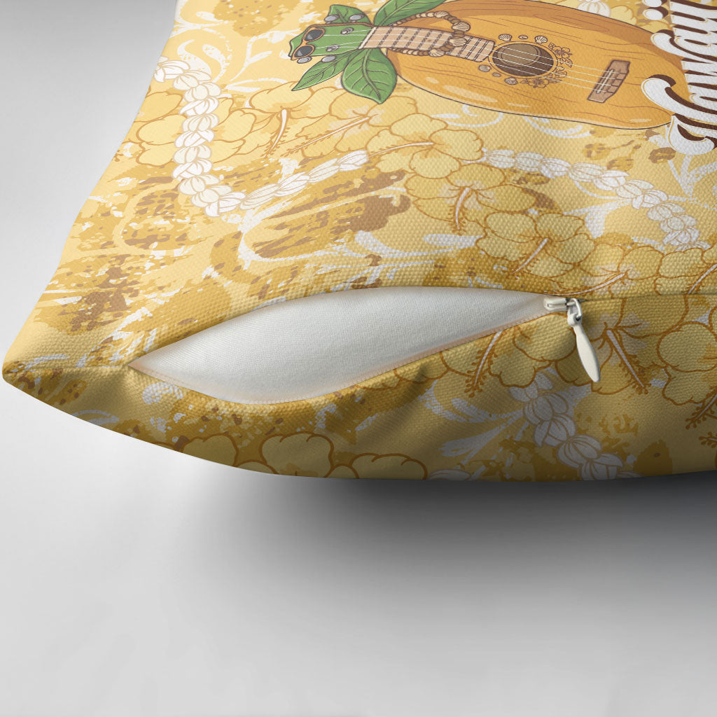 Hawaiian Mango Ukulele Pillow Cover Retro Yellow Hibiscus Pikake Lei LT9 - Polynesian Pride