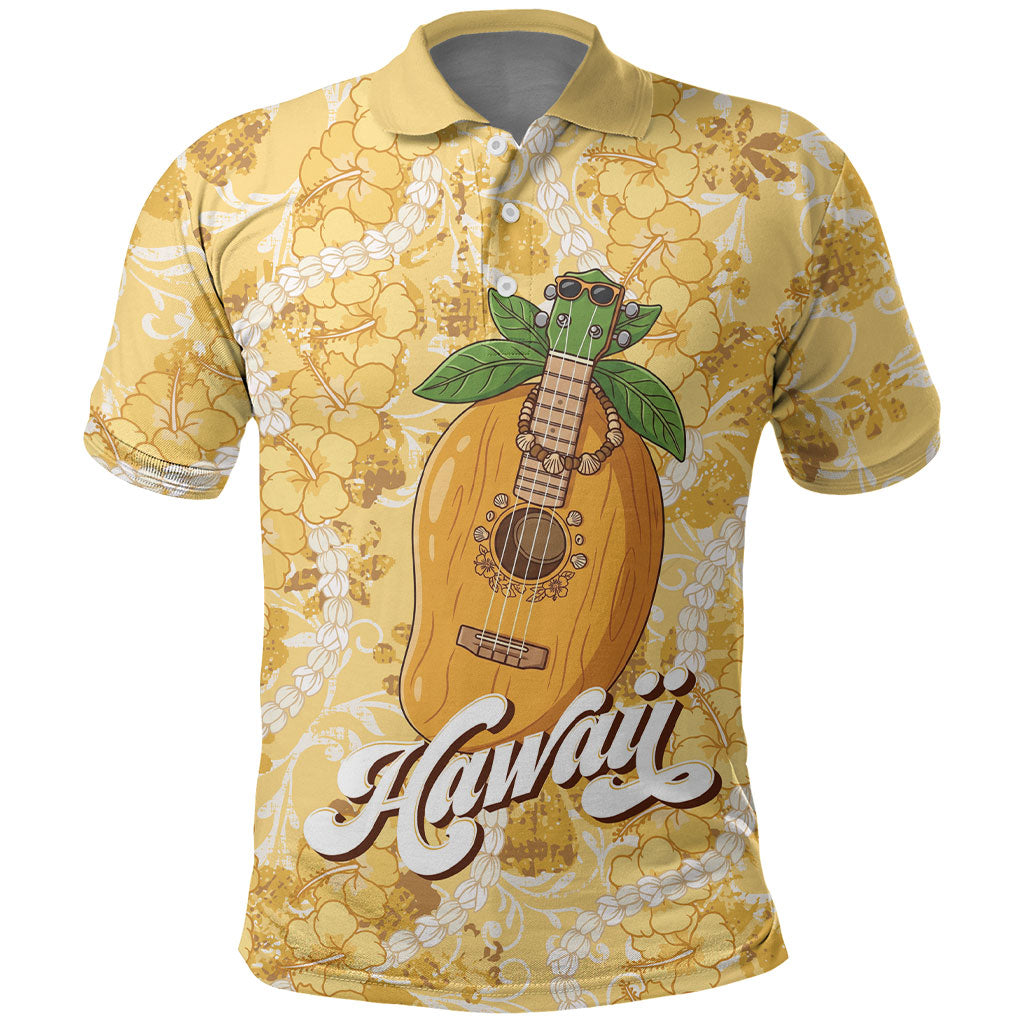 Hawaiian Mango Ukulele Polo Shirt Retro Yellow Hibiscus Pikake Lei LT9 Yellow - Polynesian Pride