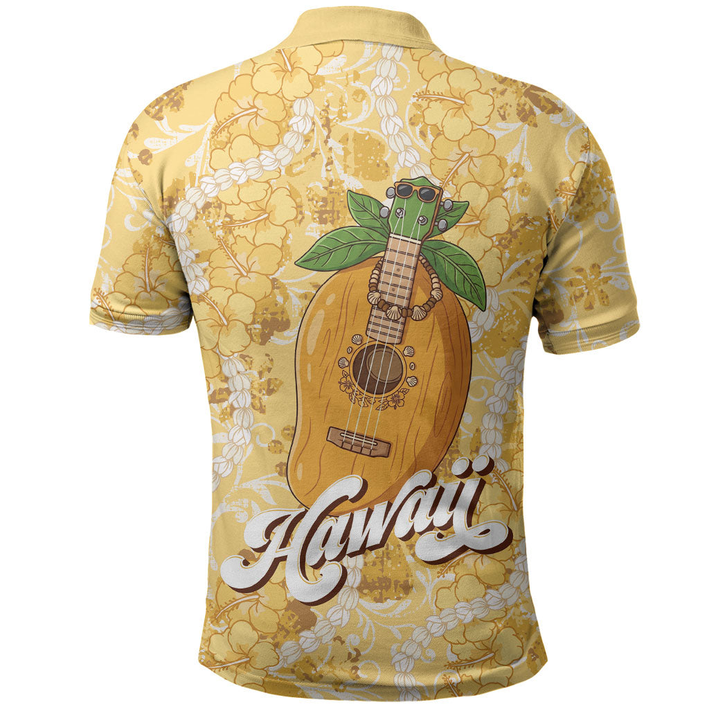 Hawaiian Mango Ukulele Polo Shirt Retro Yellow Hibiscus Pikake Lei LT9 - Polynesian Pride