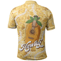 Hawaiian Mango Ukulele Polo Shirt Retro Yellow Hibiscus Pikake Lei LT9 - Polynesian Pride