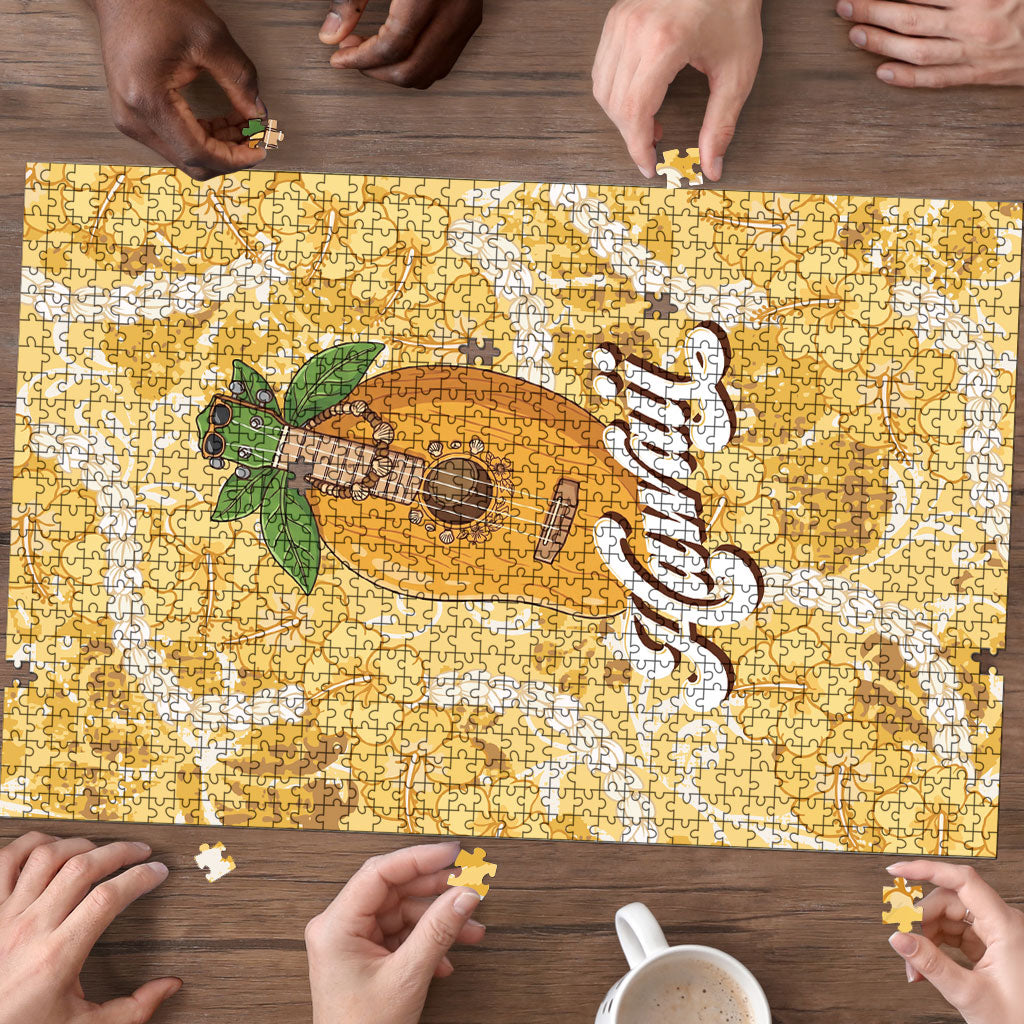 Hawaiian Mango Ukulele Puzzle Retro Yellow Hibiscus Pikake Lei LT9 - Polynesian Pride