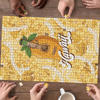 Hawaiian Mango Ukulele Puzzle Retro Yellow Hibiscus Pikake Lei LT9 - Polynesian Pride
