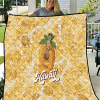 Hawaiian Mango Ukulele Quilt Retro Yellow Hibiscus Pikake Lei LT9 Yellow - Polynesian Pride