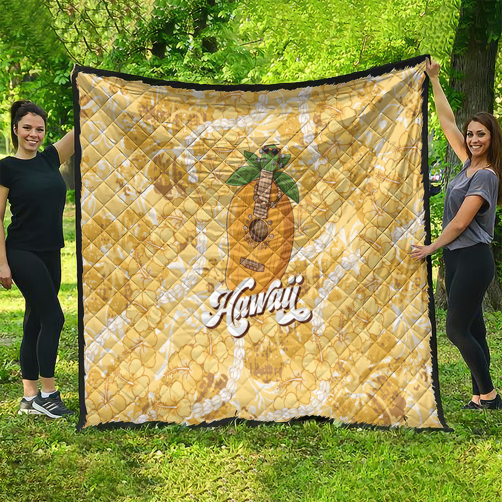 Hawaiian Mango Ukulele Quilt Retro Yellow Hibiscus Pikake Lei LT9 - Polynesian Pride