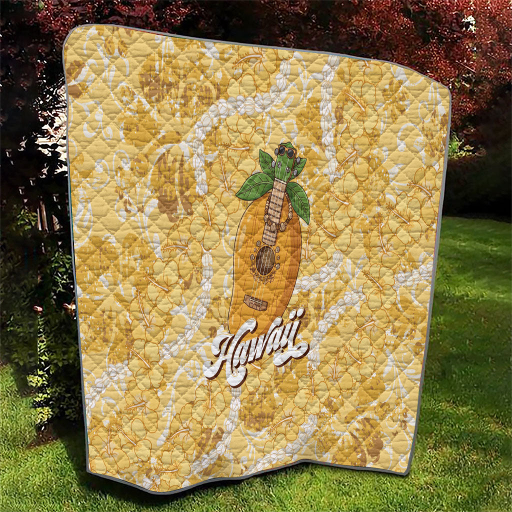 Hawaiian Mango Ukulele Quilt Retro Yellow Hibiscus Pikake Lei LT9 - Polynesian Pride