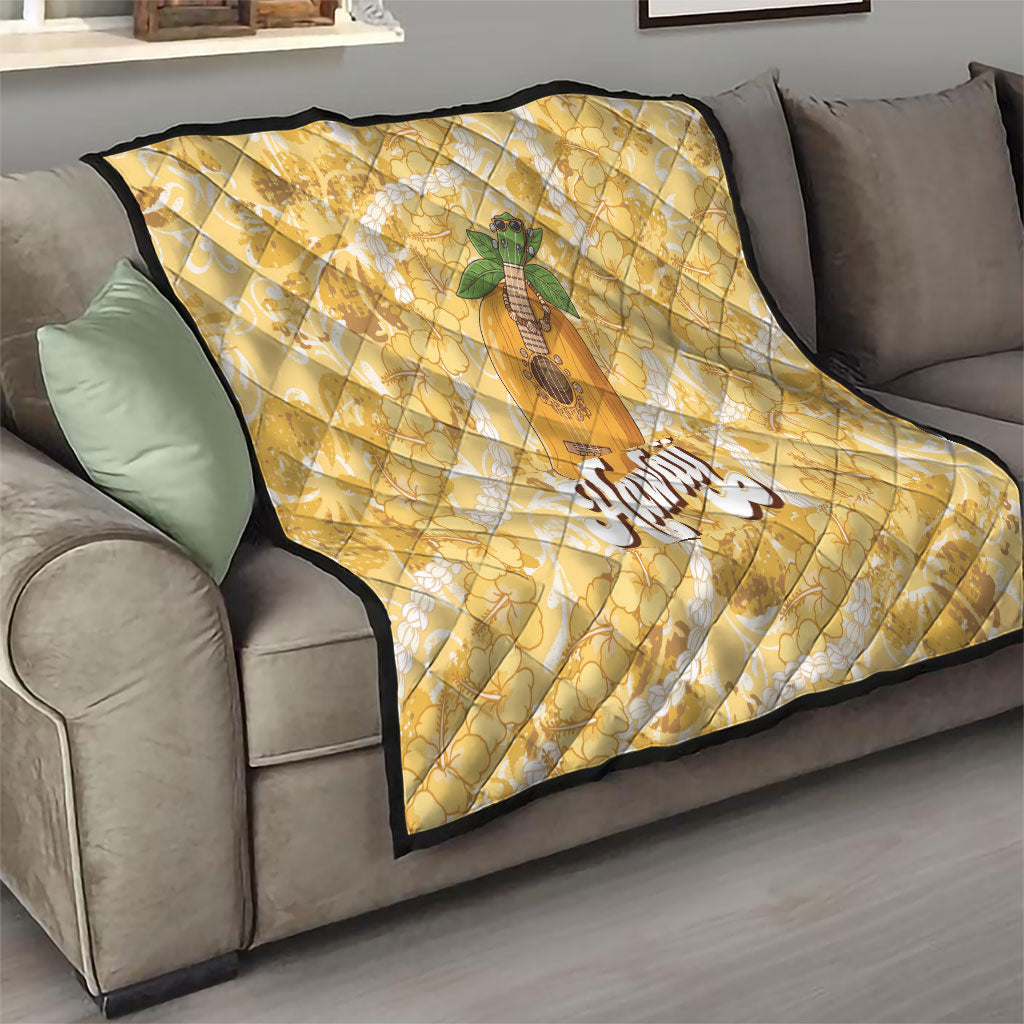 Hawaiian Mango Ukulele Quilt Retro Yellow Hibiscus Pikake Lei LT9 - Polynesian Pride