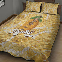Hawaiian Mango Ukulele Quilt Bed Set Retro Yellow Hibiscus Pikake Lei LT9 - Polynesian Pride