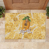 Hawaiian Mango Ukulele Rubber Doormat Retro Yellow Hibiscus Pikake Lei LT9 Yellow - Polynesian Pride