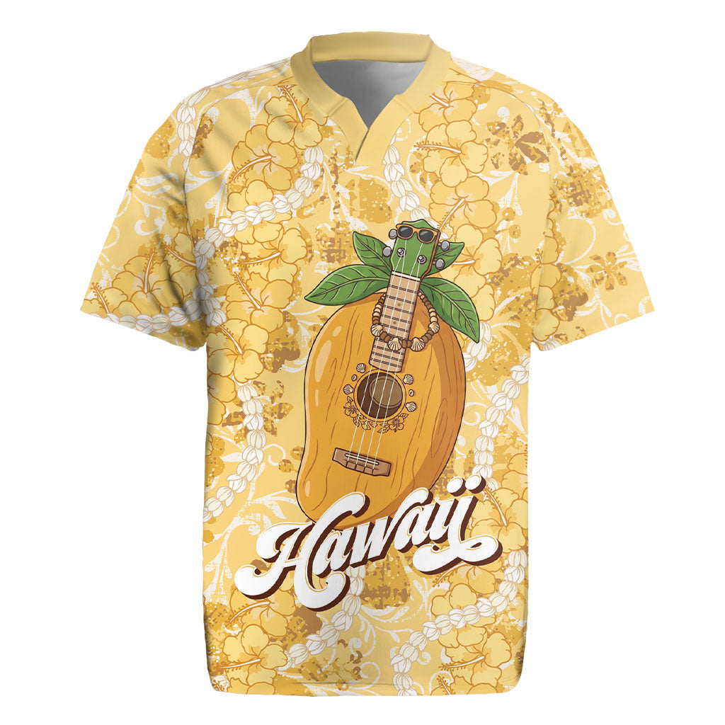 Hawaiian Mango Ukulele Rugby Jersey Retro Yellow Hibiscus Pikake Lei LT9 Yellow - Polynesian Pride