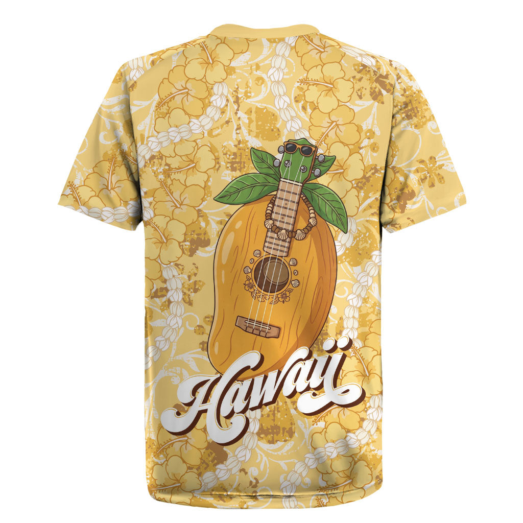 Hawaiian Mango Ukulele Rugby Jersey Retro Yellow Hibiscus Pikake Lei LT9 - Polynesian Pride
