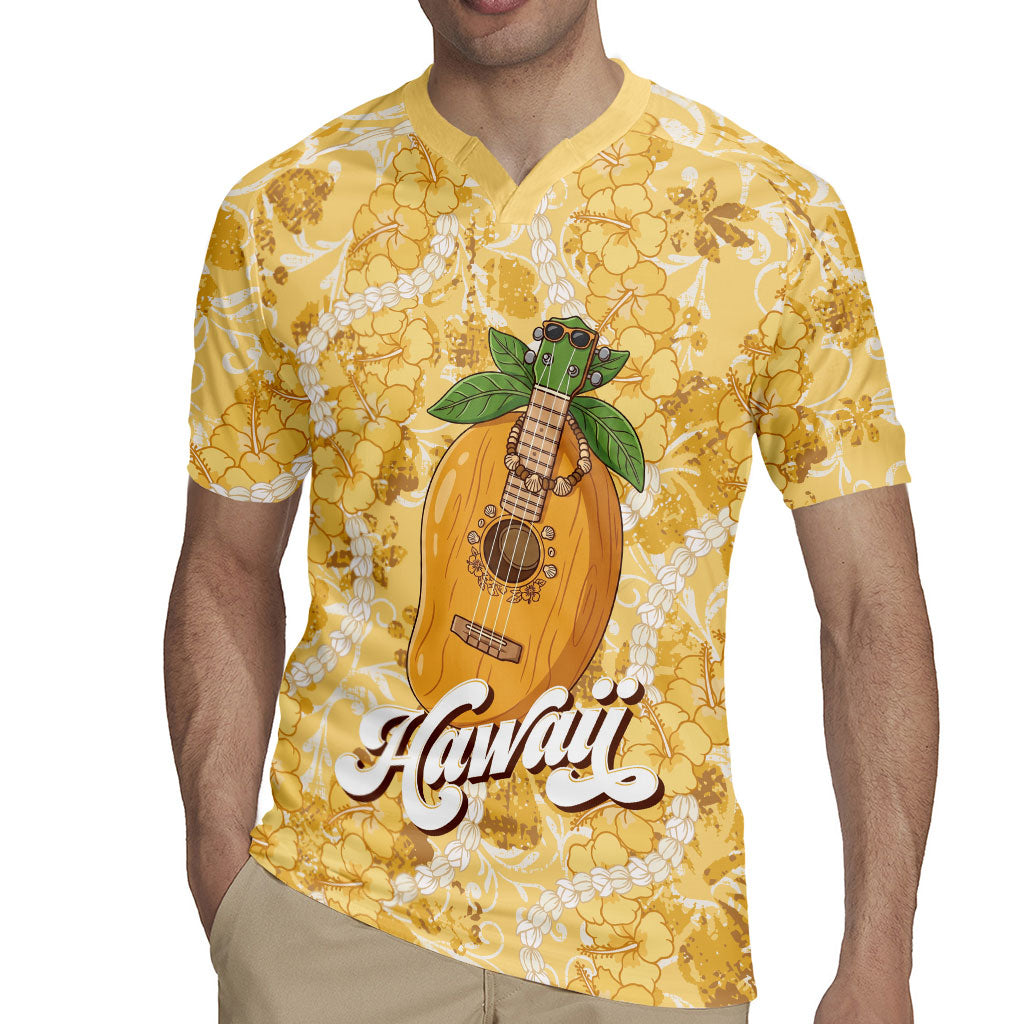 Hawaiian Mango Ukulele Rugby Jersey Retro Yellow Hibiscus Pikake Lei LT9 - Polynesian Pride