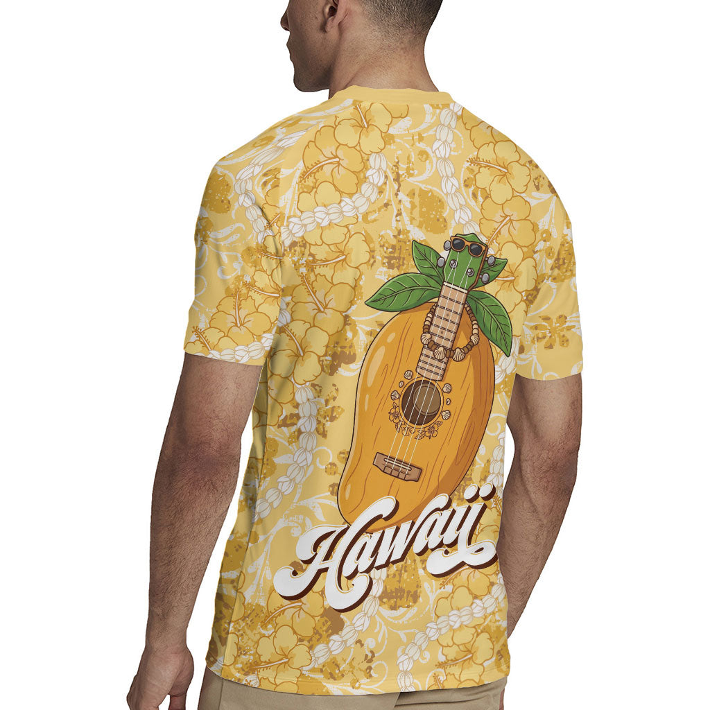 Hawaiian Mango Ukulele Rugby Jersey Retro Yellow Hibiscus Pikake Lei LT9 - Polynesian Pride