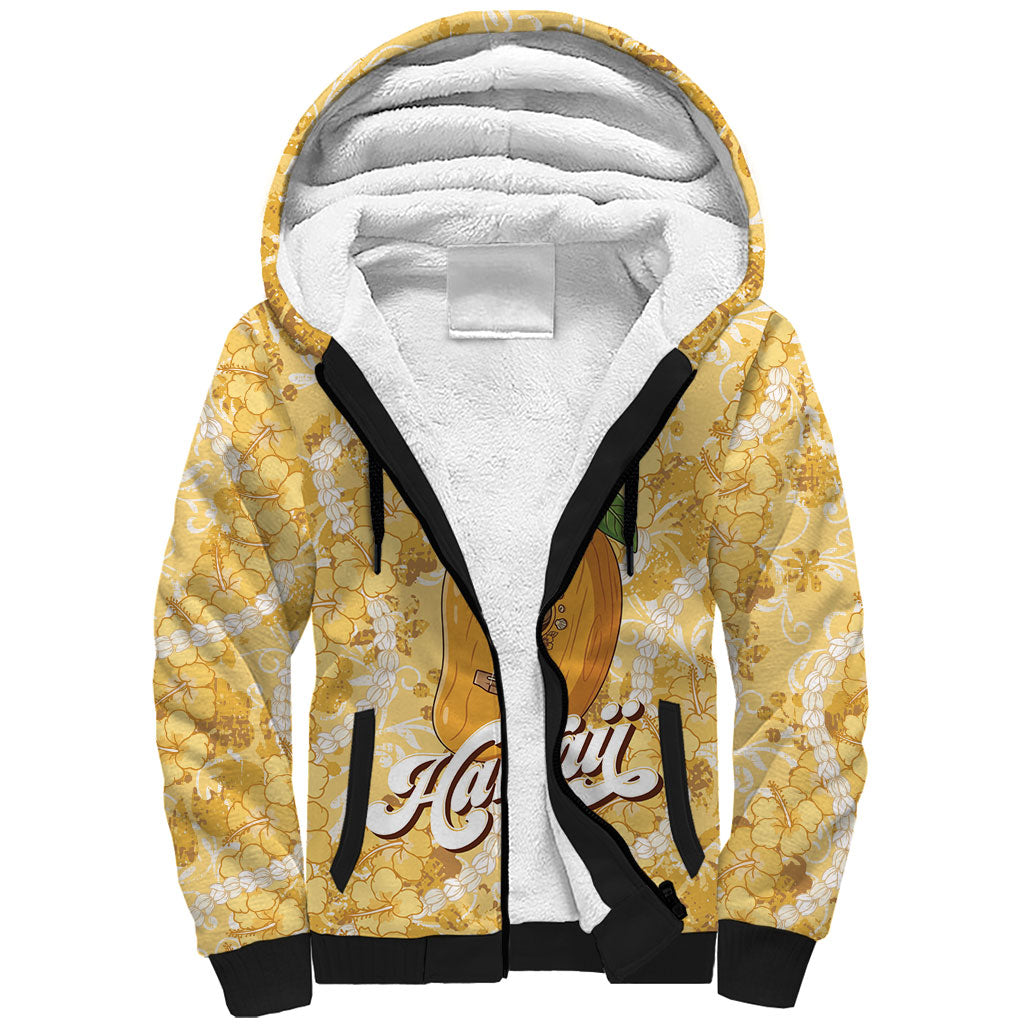 Hawaiian Mango Ukulele Sherpa Hoodie Retro Yellow Hibiscus Pikake Lei LT9 Unisex Yellow - Polynesian Pride