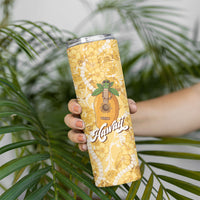 Hawaiian Mango Ukulele Skinny Tumbler Retro Yellow Hibiscus Pikake Lei LT9 - Polynesian Pride