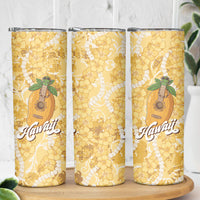 Hawaiian Mango Ukulele Skinny Tumbler Retro Yellow Hibiscus Pikake Lei LT9 - Polynesian Pride