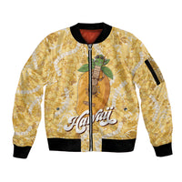 Hawaiian Mango Ukulele Sleeve Zip Bomber Jacket Retro Yellow Hibiscus Pikake Lei LT9 Unisex Yellow - Polynesian Pride