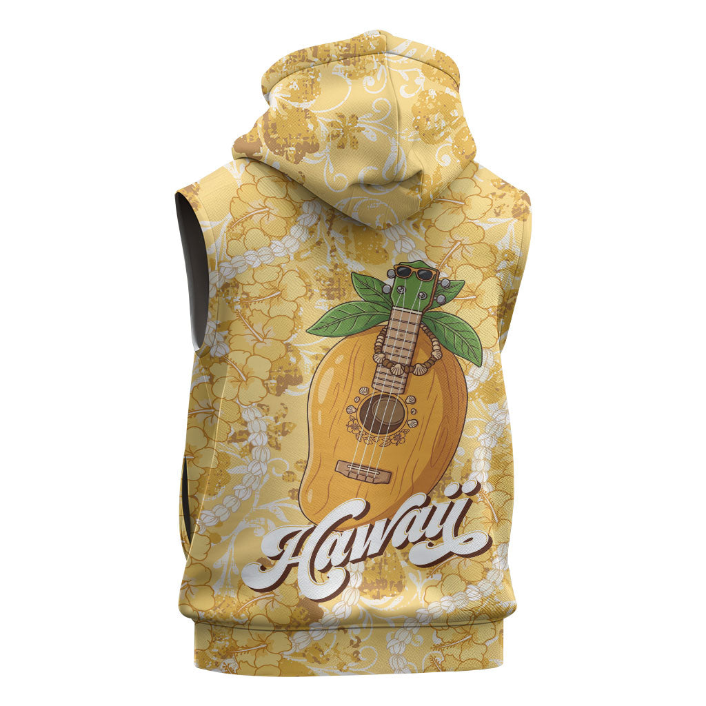 Hawaiian Mango Ukulele Sleeveless Hoodie Retro Yellow Hibiscus Pikake Lei LT9 - Polynesian Pride