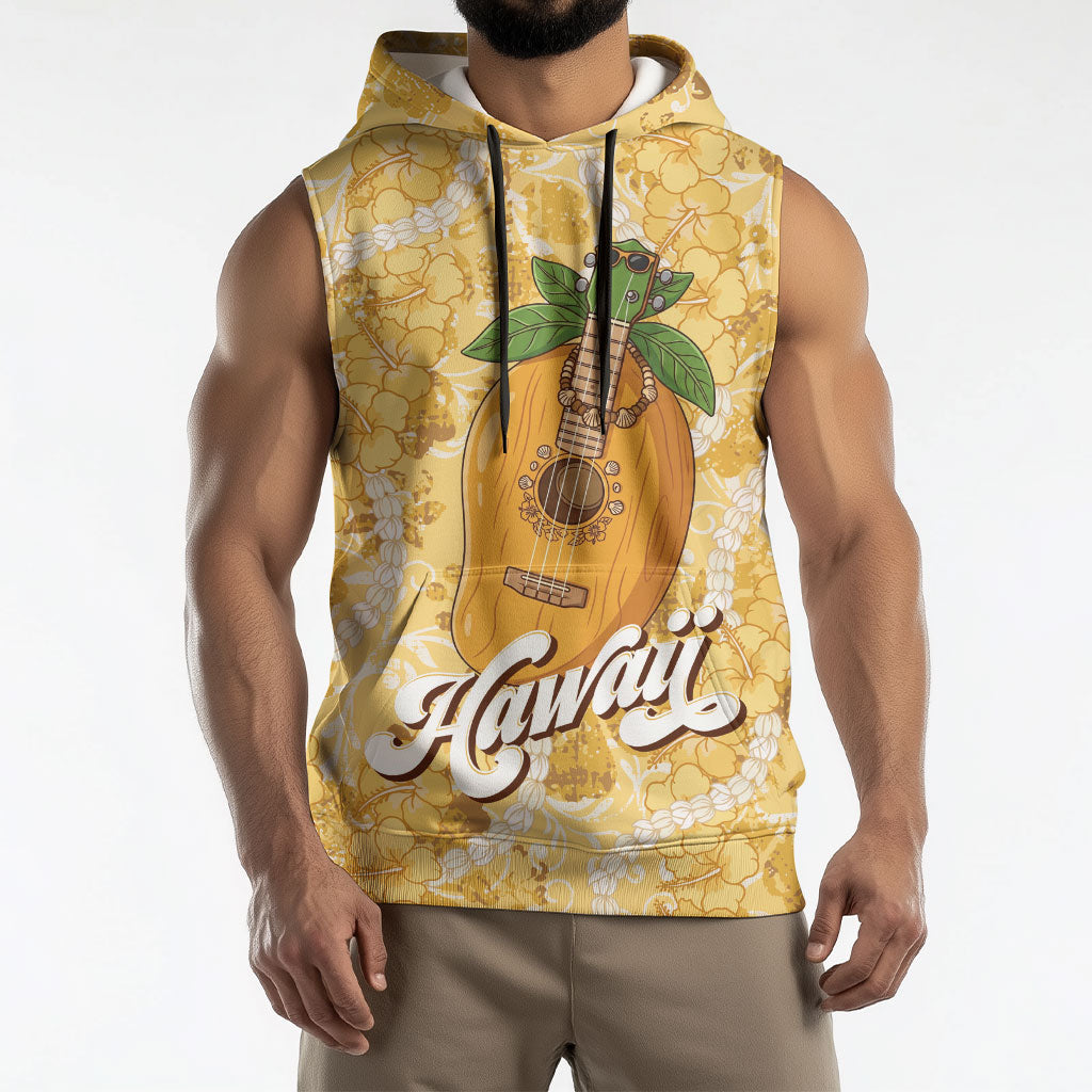 Hawaiian Mango Ukulele Sleeveless Hoodie Retro Yellow Hibiscus Pikake Lei LT9 - Polynesian Pride