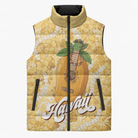 Hawaiian Mango Ukulele Sleeveless Puffer Jacket Retro Yellow Hibiscus Pikake Lei LT9 Unisex Yellow - Polynesian Pride