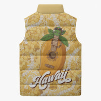 Hawaiian Mango Ukulele Sleeveless Puffer Jacket Retro Yellow Hibiscus Pikake Lei LT9 - Polynesian Pride