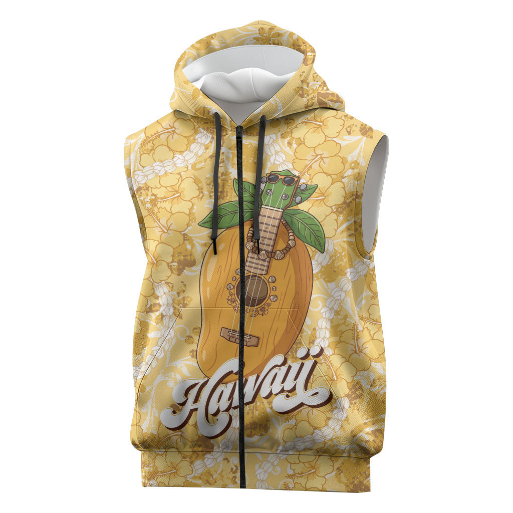 Hawaiian Mango Ukulele Sleeveless Zip Hoodie Retro Yellow Hibiscus Pikake Lei LT9 Yellow - Polynesian Pride