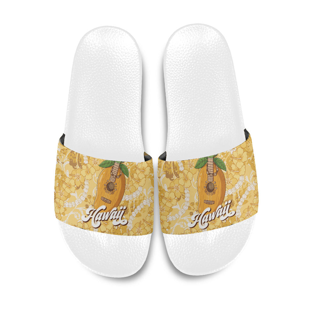 Hawaiian Mango Ukulele Slide Sandals Retro Yellow Hibiscus Pikake Lei LT9 Yellow - Polynesian Pride