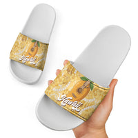 Hawaiian Mango Ukulele Slide Sandals Retro Yellow Hibiscus Pikake Lei LT9 - Polynesian Pride