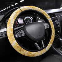 Hawaiian Mango Ukulele Steering Wheel Cover Retro Yellow Hibiscus Pikake Lei LT9 Universal Fit Yellow - Polynesian Pride