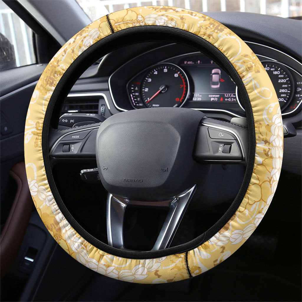 Hawaiian Mango Ukulele Steering Wheel Cover Retro Yellow Hibiscus Pikake Lei LT9 - Polynesian Pride