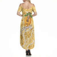 Hawaiian Mango Ukulele Summer Maxi Dress Retro Yellow Hibiscus Pikake Lei LT9 - Polynesian Pride