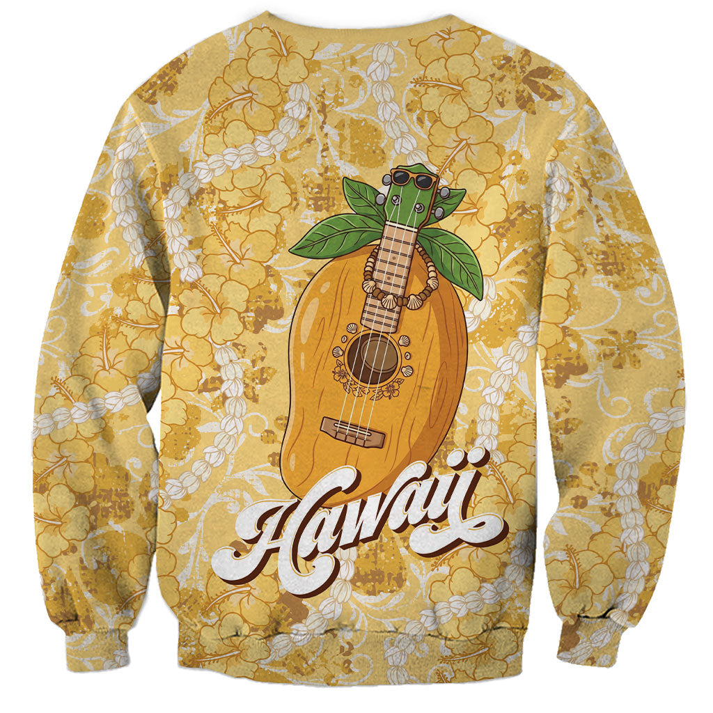 Hawaiian Mango Ukulele Sweatshirt Retro Yellow Hibiscus Pikake Lei LT9 - Polynesian Pride