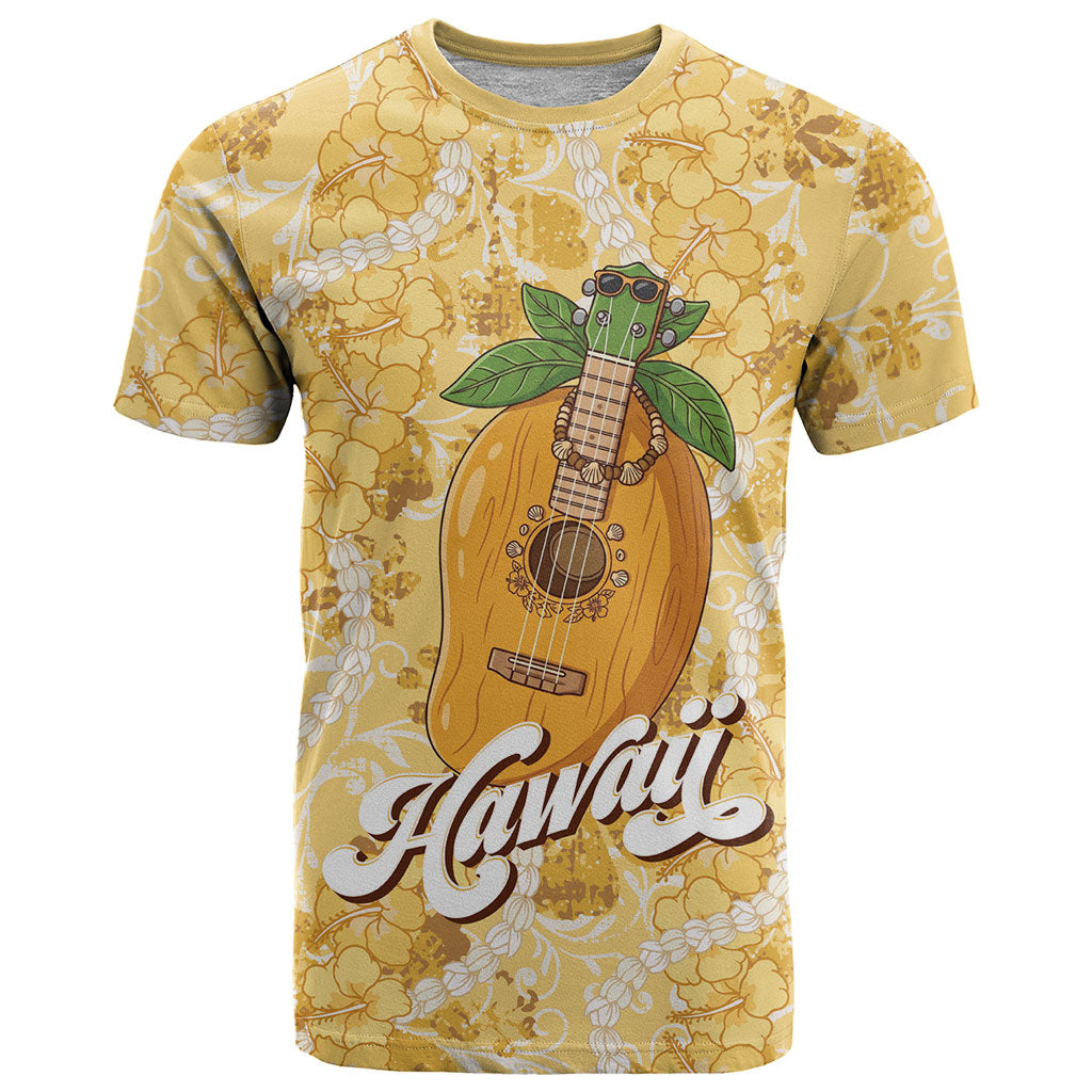 Hawaiian Mango Ukulele T Shirt Retro Yellow Hibiscus Pikake Lei LT9 Yellow - Polynesian Pride