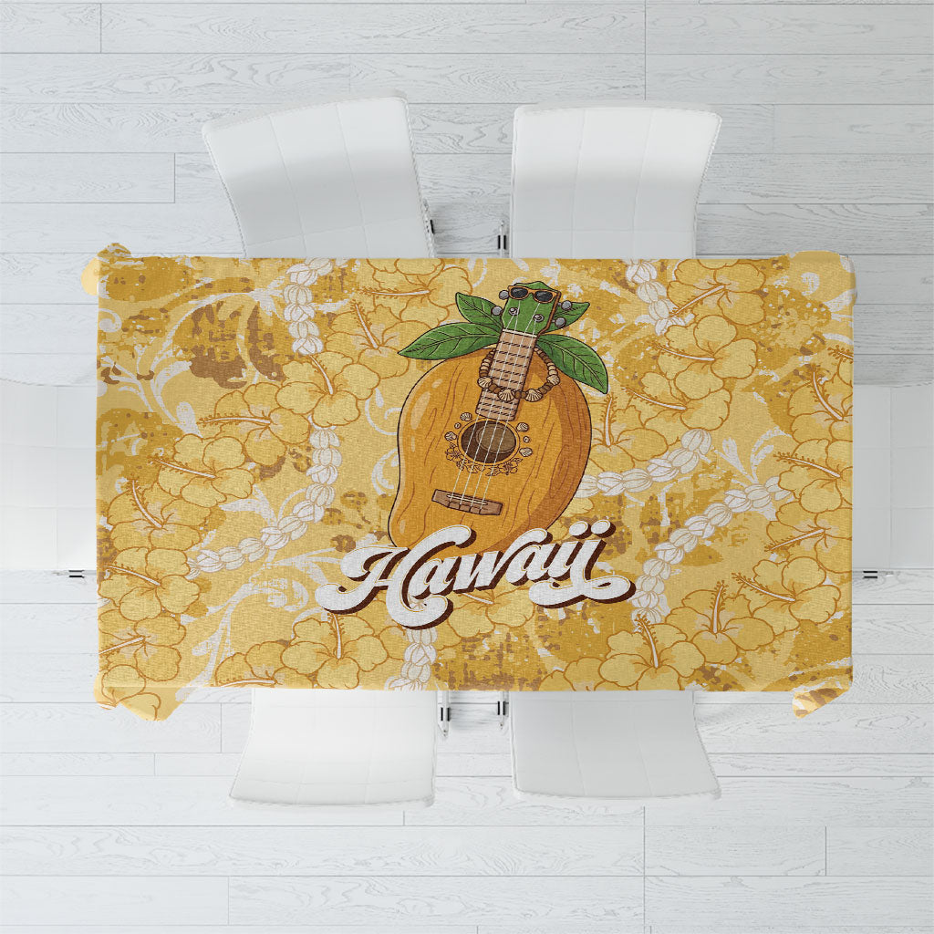 Hawaiian Mango Ukulele Tablecloth Retro Yellow Hibiscus Pikake Lei LT9 Yellow - Polynesian Pride