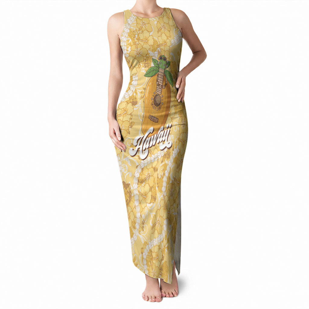 Hawaiian Mango Ukulele Tank Maxi Dress Retro Yellow Hibiscus Pikake Lei LT9 Women Yellow - Polynesian Pride